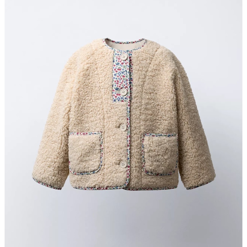 ZARA FLEECE JACKET WITH FLORAL TRIM